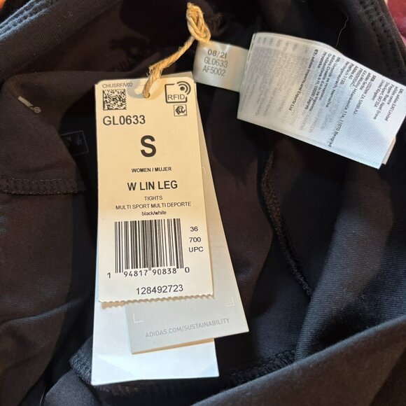 NWT Adidas Leggings Tights S Small Black White Logo - Picture 5 of 6